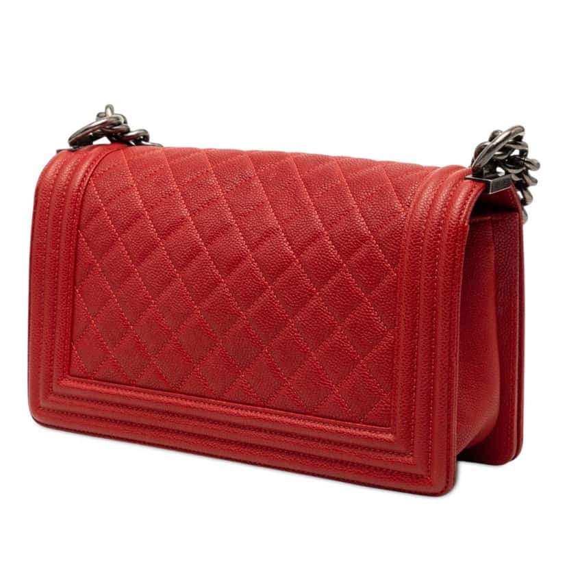 Chanel Old Medium Quilted Caviar Boy Flap Red Leather Very good condition - Back View
