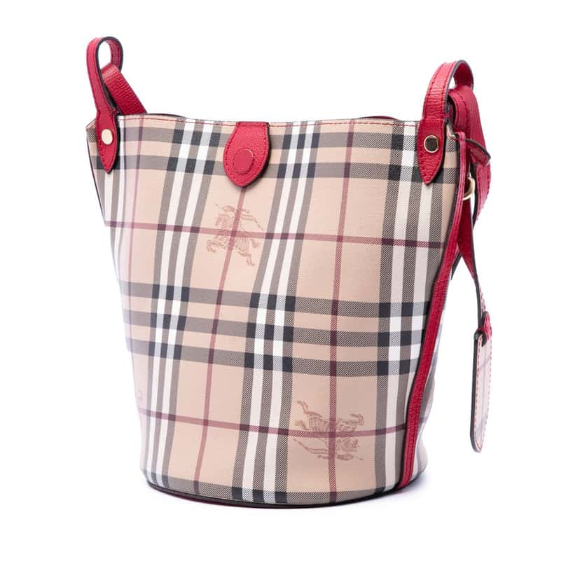 Burberry Haymarket Check Coated Canvas Lorne Bucket Bag Beige Very good condition - Back View