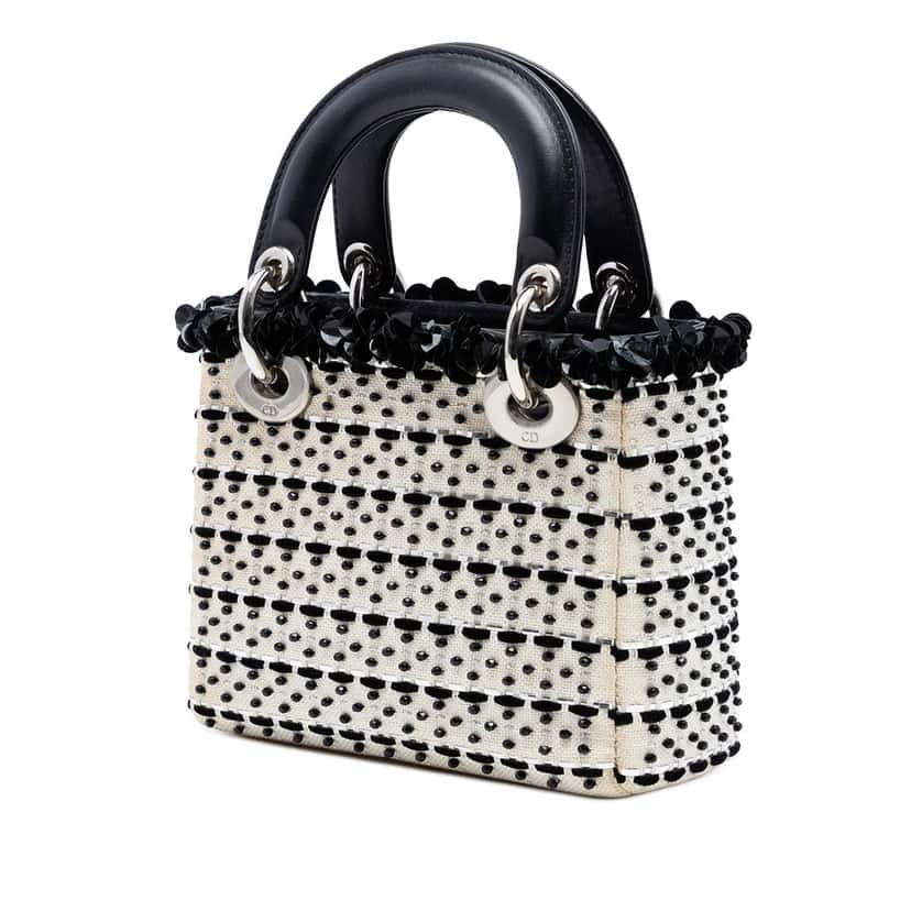 Dior Mini Canvas Bead and Sequin Embellished Lady Dior White Very good condition - Back View