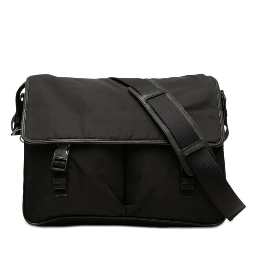 Prada Tessuto Double Buckle Messenger Bag Black Very good condition - Front View