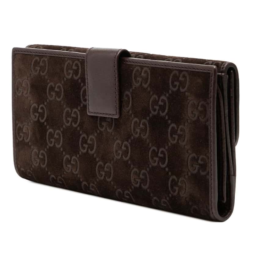 Gucci GG Suede Pelham Continental Long Wallet Brown Leather Very good condition - Back View