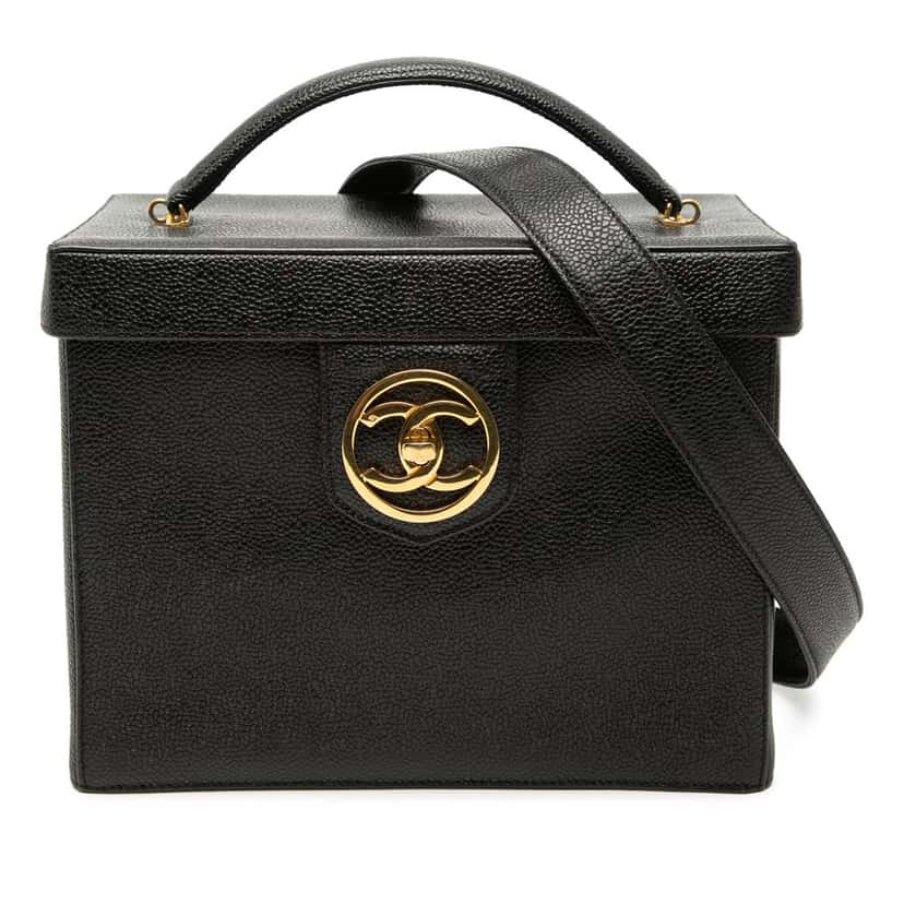 Chanel CC Caviar Vanity Box Case Black Leather Very good condition - Front View