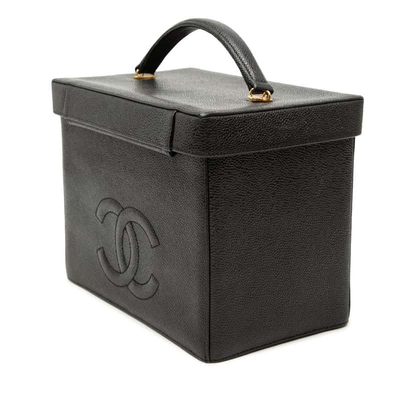 Chanel CC Caviar Vanity Box Case Black Leather Very good condition - Back View
