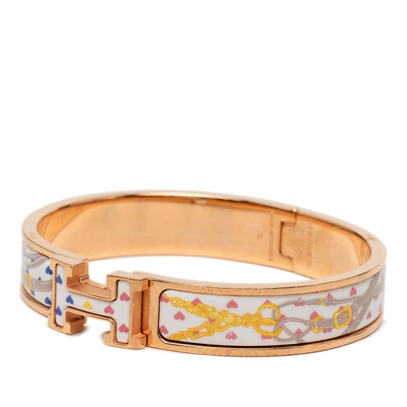 Hermès Narrow Enamel Brides de Gala Love Clic H Bracelet PM White Very good condition - Back View