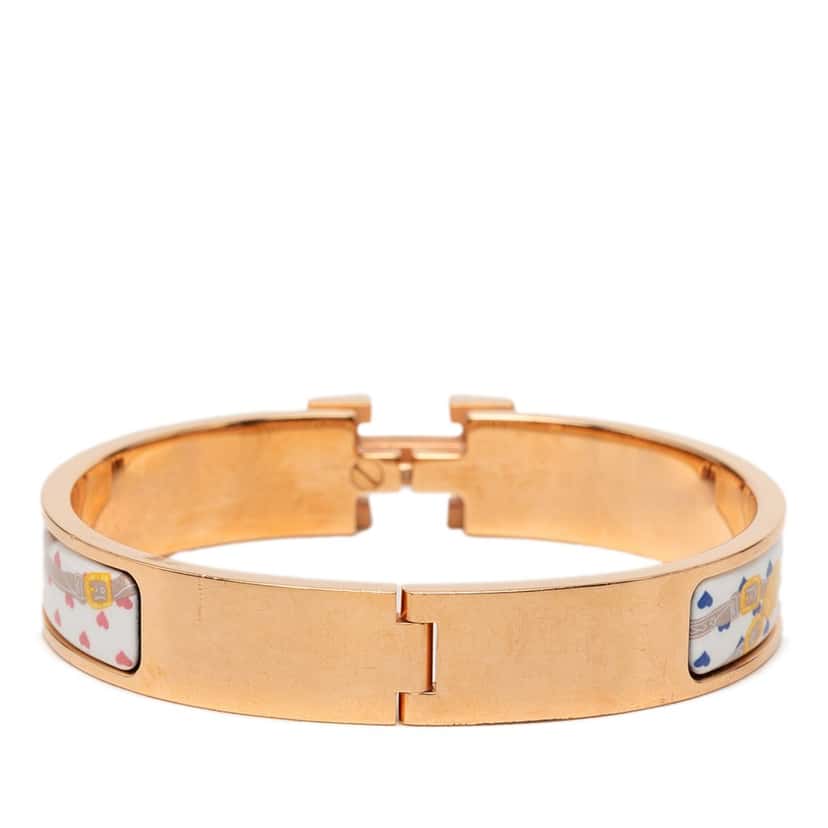 Hermès Narrow Enamel Brides de Gala Love Clic H Bracelet PM White Very good condition - Inside View