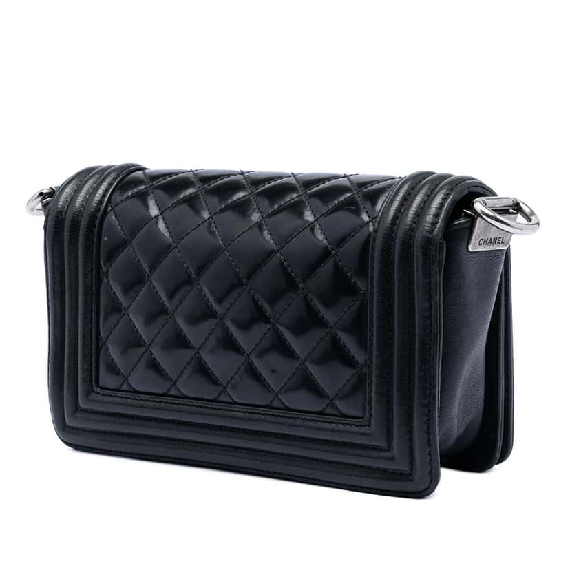 Chanel Paris Bombay Small Quilted Patent Medallion Embellished Boy Flap Black Leather Very good condition - Back View