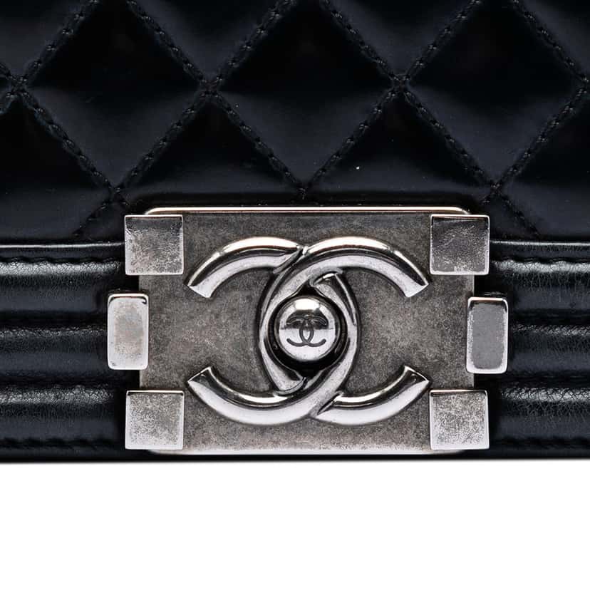Chanel Paris Bombay Small Quilted Patent Medallion Embellished Boy Flap Black Leather Very good condition - Box View