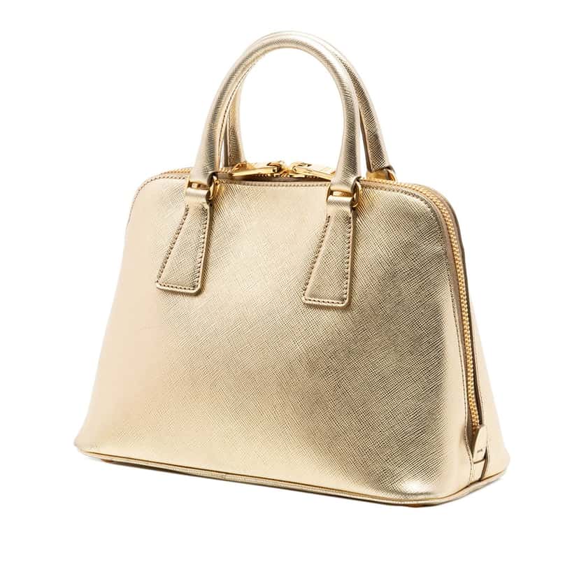 Prada Small Saffiano Lux Promenade Satchel Gold Leather Very good condition - Back View
