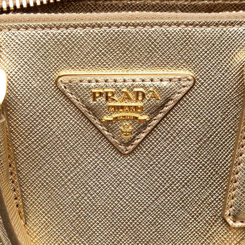 Prada Small Saffiano Lux Promenade Satchel Gold Leather Very good condition - Box View