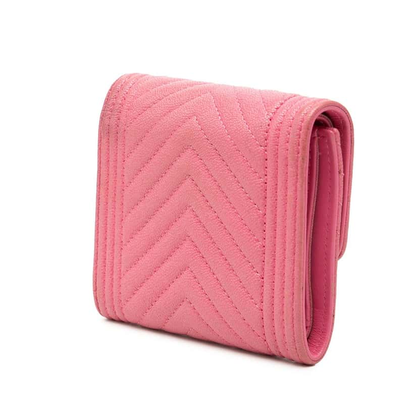 Chanel Chevron Caviar Boy Trifold Small Wallet Pink Leather Very good condition - Back View