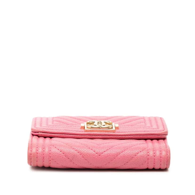 Chanel Chevron Caviar Boy Trifold Small Wallet Pink Leather Very good condition - Inside View