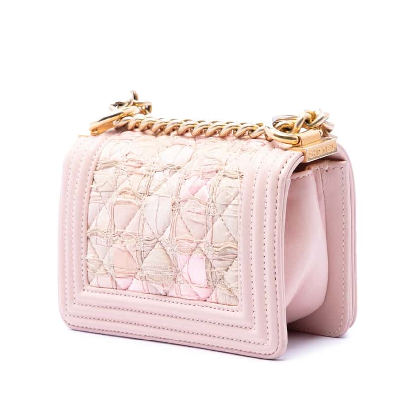 Chanel Mini Quilted Tweed and Lambskin Boy Flap Pink Very good condition - Back View