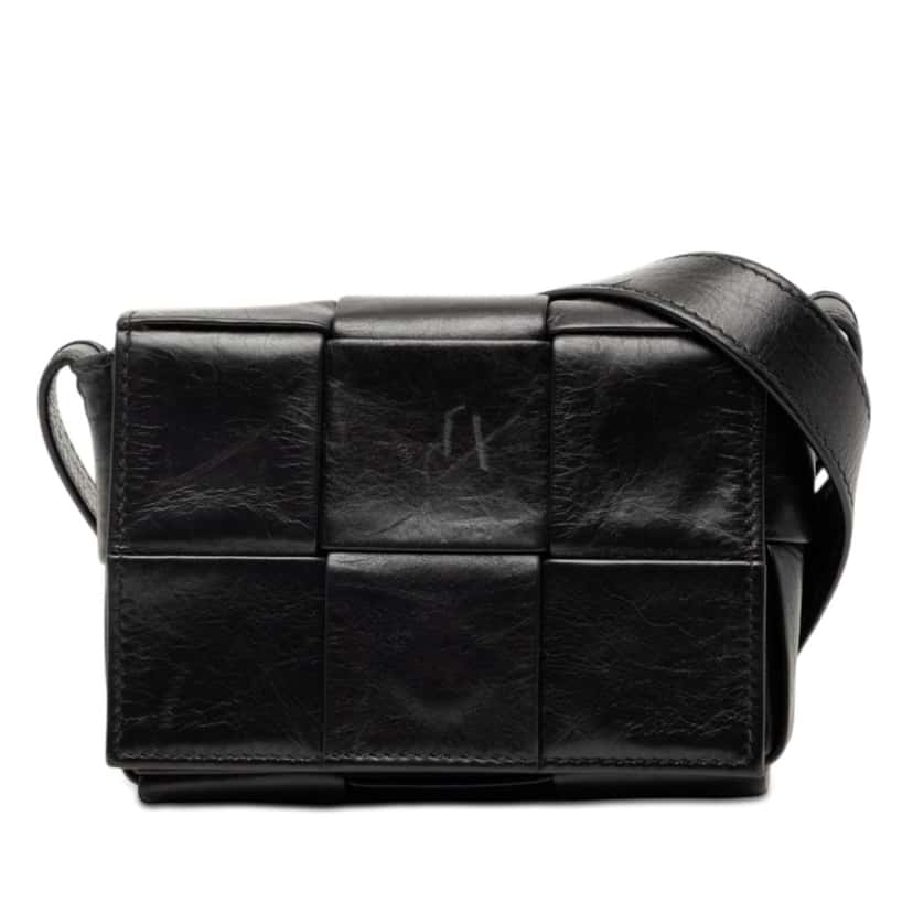 Bottega Veneta Candy Paper Calfskin Intrecciato Cassette Crossbody Black Leather Very good condition - Front View