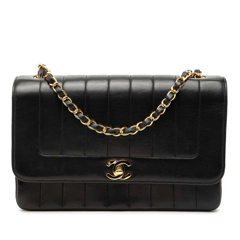 Chanel Medium Vertical Quilted Lambskin Mademoiselle Crossbody Black Leather Very good condition - Front View