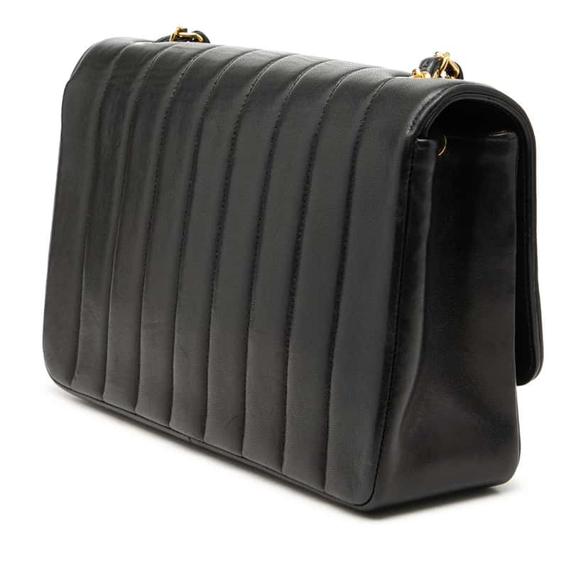 Chanel Medium Vertical Quilted Lambskin Mademoiselle Crossbody Black Leather Very good condition - Back View