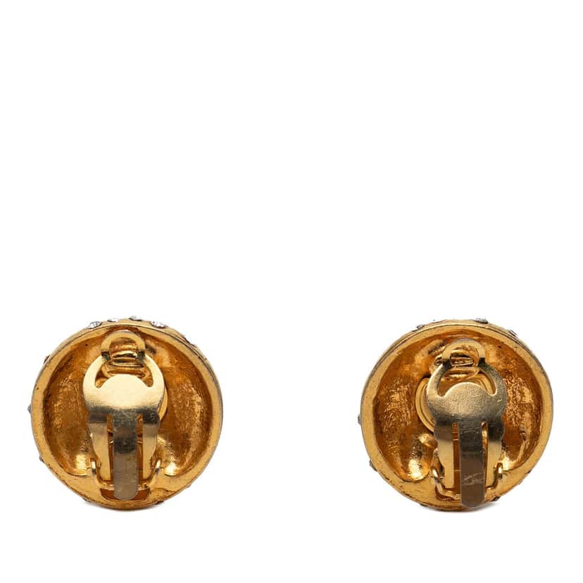 Chanel Gold Plated Strass Logo Lettering Clip On Earrings Gold Metal Very good condition - Back View