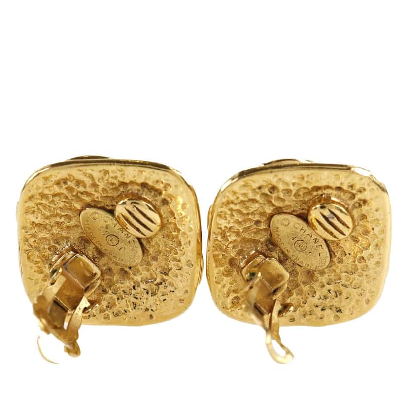 Chanel CC Gold Plated Diamond Shape Clip On Earrings Gold Metal Very good condition - Inside View