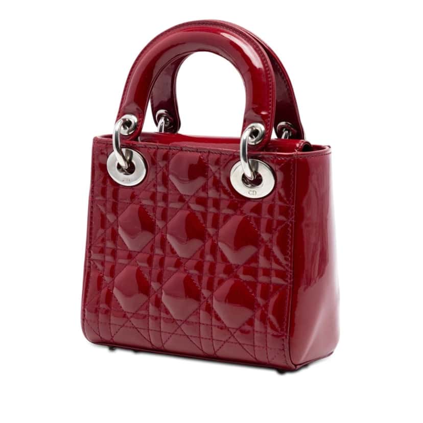 Dior Mini Patent Cannage Lady Dior Red Leather Very good condition - Back View