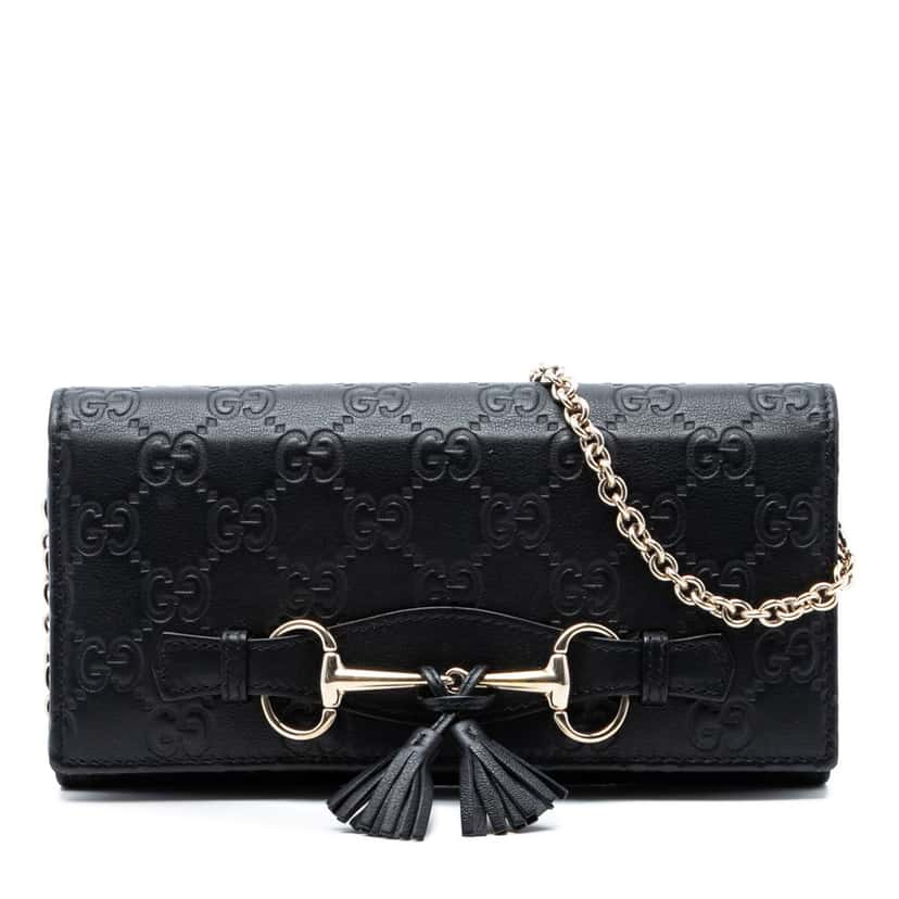 Gucci Guccissima Emily Wallet On Chain Black Leather Very good condition - Front View
