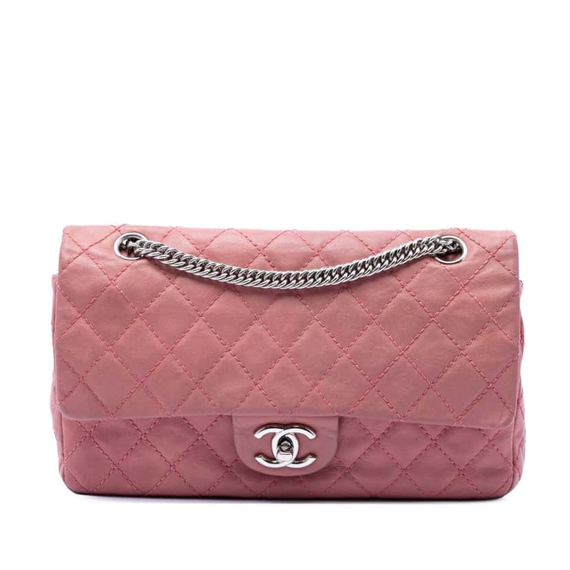 Chanel Medium Classic Washed Lambskin Bijoux Chain Double Flap Pink Leather Very good condition - Front View