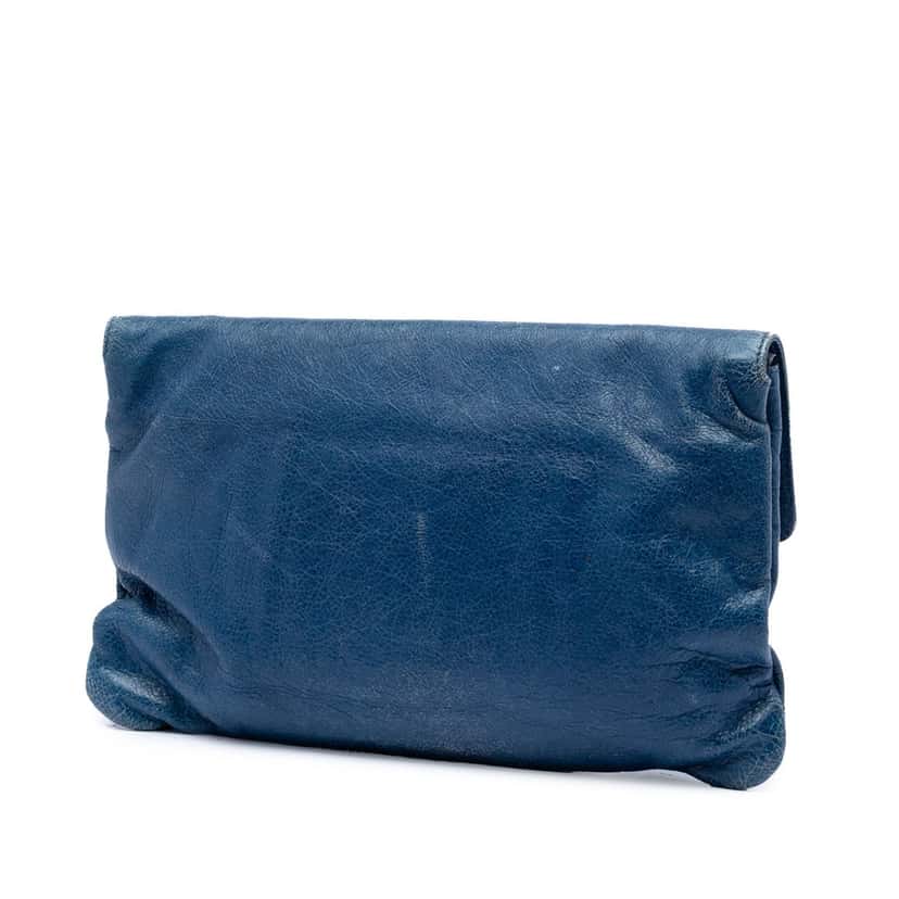 Balenciaga Lambskin Motocross Classic Envelope Clutch Blue Leather Very good condition - Back View