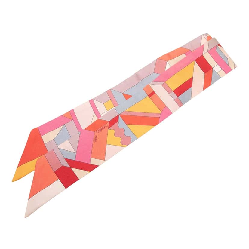 Hermès Perspective Cavaliere Silk Twilly Scarf Pink Very good condition - Front View