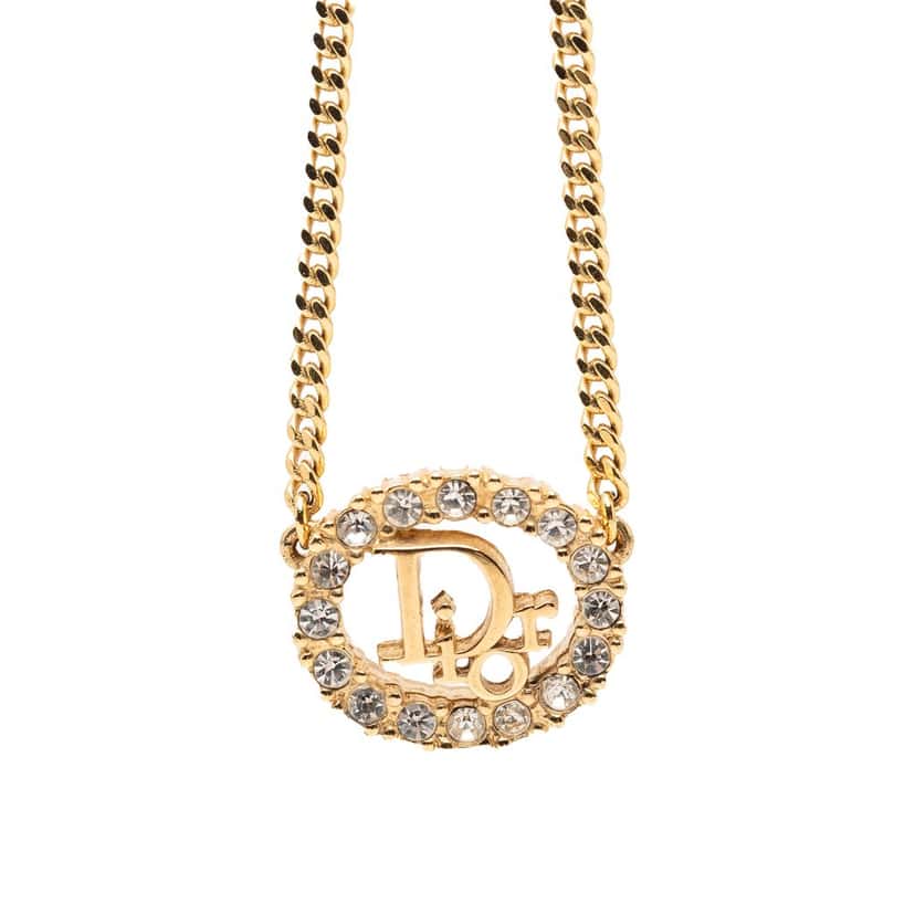 Dior Gold Plated Strass CD Logo Pendant Necklace Gold Metal Very good condition - Back View