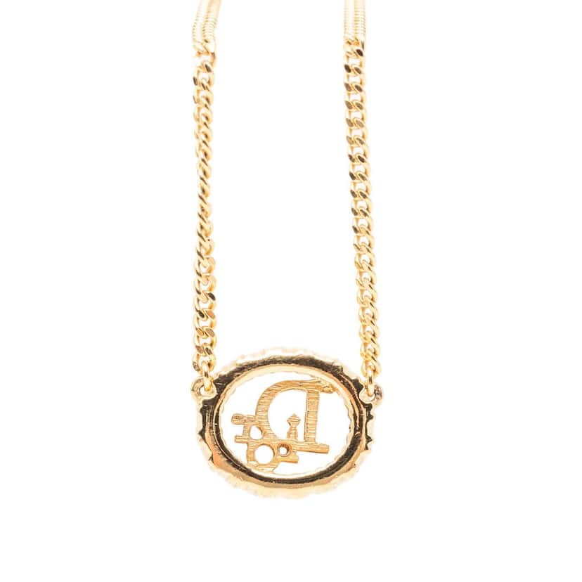 Dior Gold Plated Strass CD Logo Pendant Necklace Gold Metal Very good condition - Inside View