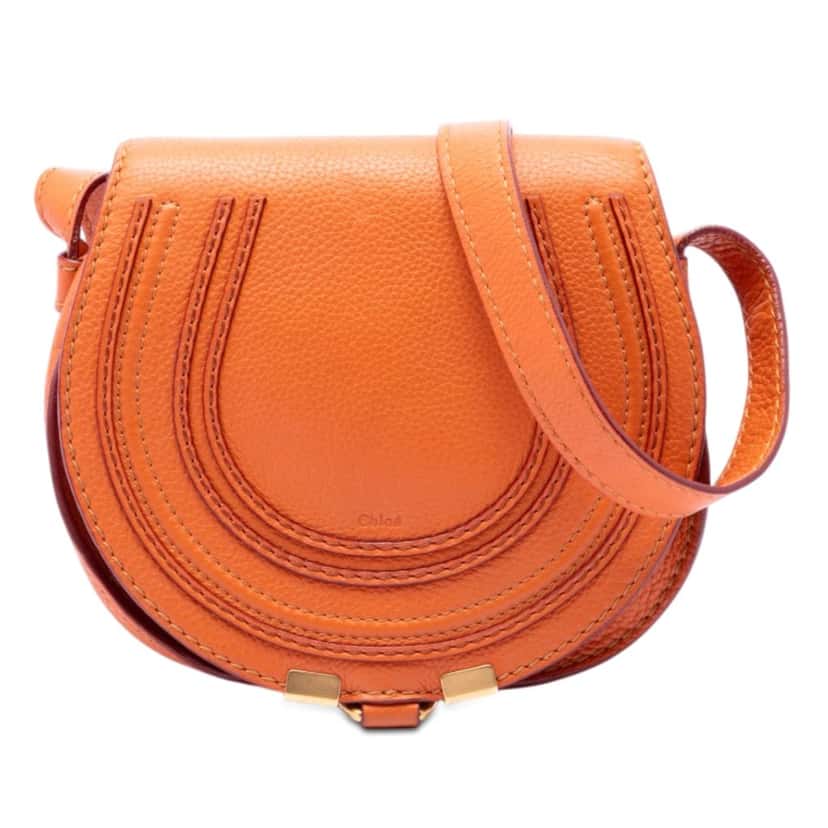 Chloé Small Grained Leather Marcie Saddle Crossbody Orange Leather Very good condition - Front View