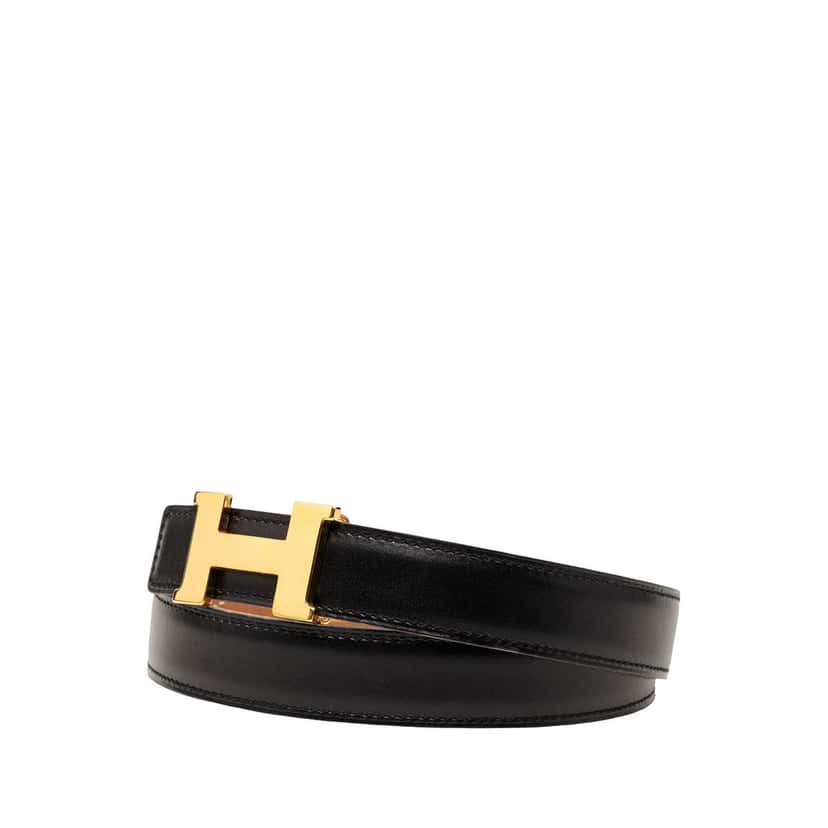 Hermès Epsom and Box Calf Constance H Reversible Belt Black Leather Very good condition - Back View