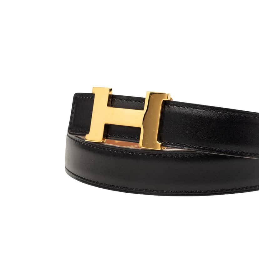 Hermès Epsom and Box Calf Constance H Reversible Belt Black Leather Very good condition - Model View