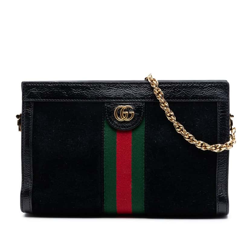 Gucci Small Suede Web Ophidia Chain Crossbody Black Leather Very good condition - Front View