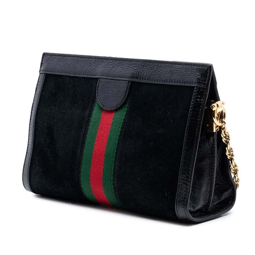 Gucci Small Suede Web Ophidia Chain Crossbody Black Leather Very good condition - Back View