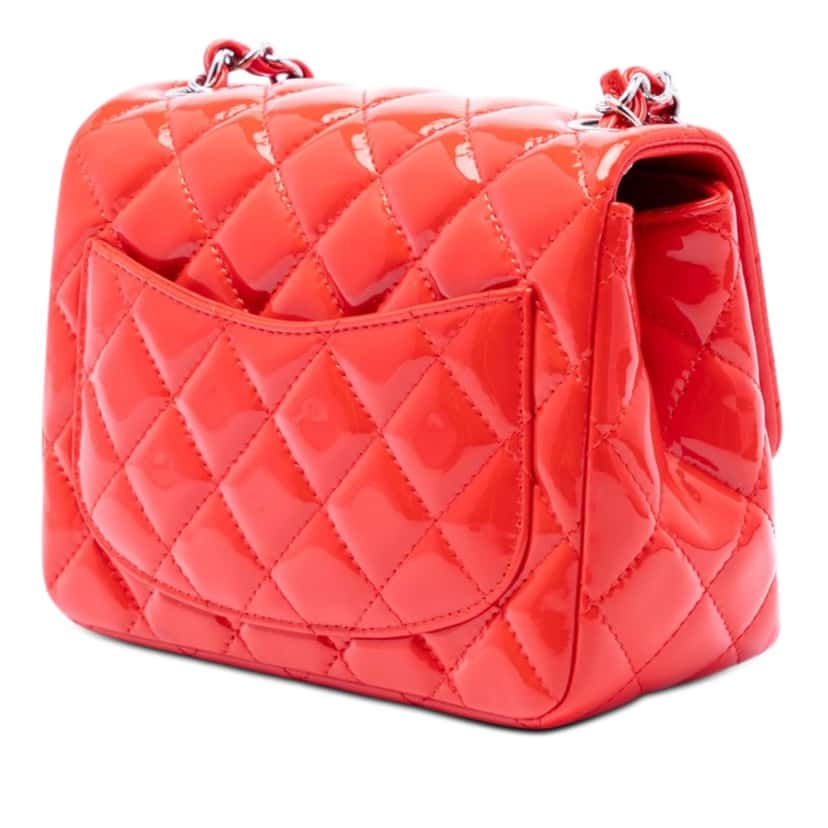 Chanel Mini Square Classic Patent Single Flap Red Leather Very good condition - Back View