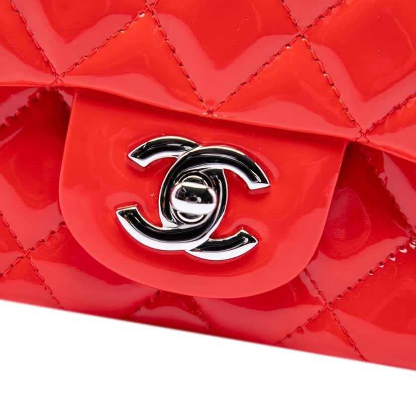 Chanel Mini Square Classic Patent Single Flap Red Leather Very good condition - Box View