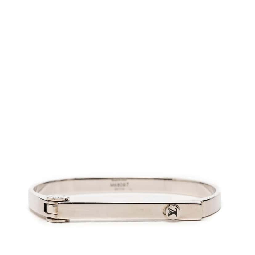 Louis Vuitton Brass Hinge Lock Bangle Silver Metal Very good condition - Front View