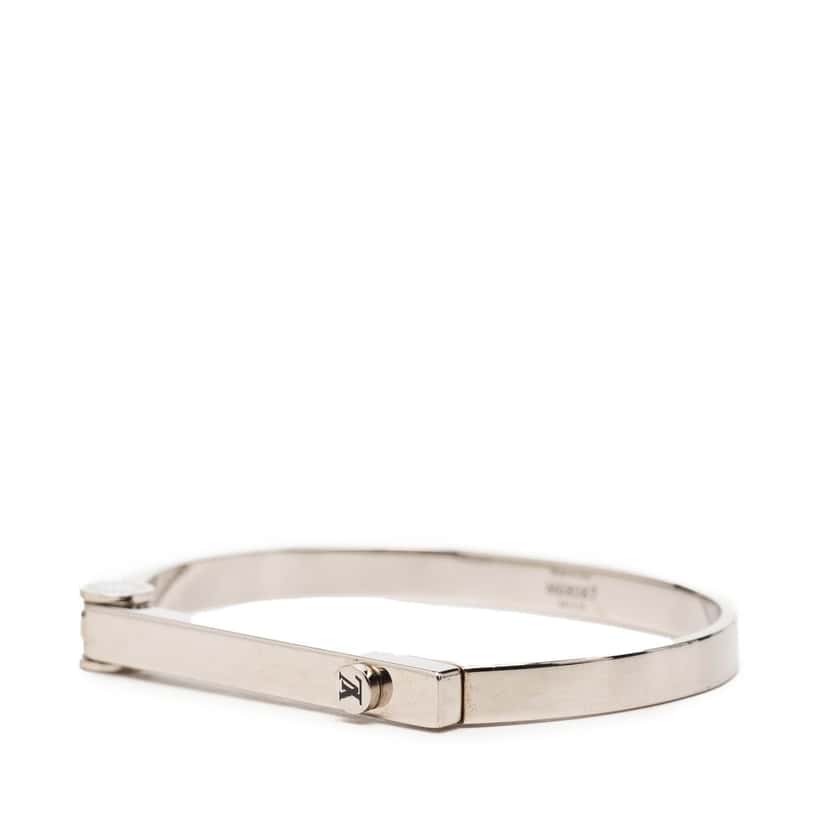 Louis Vuitton Brass Hinge Lock Bangle Silver Metal Very good condition - Back View
