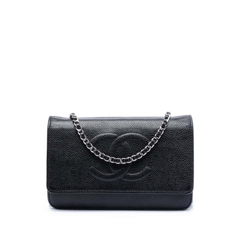Chanel CC Caviar Wallet On Chain Black Leather Very good condition - Front View