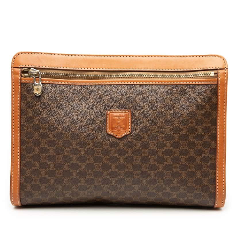 Celine Macadam Coated Canvas Clutch Brown Good condition - Front View