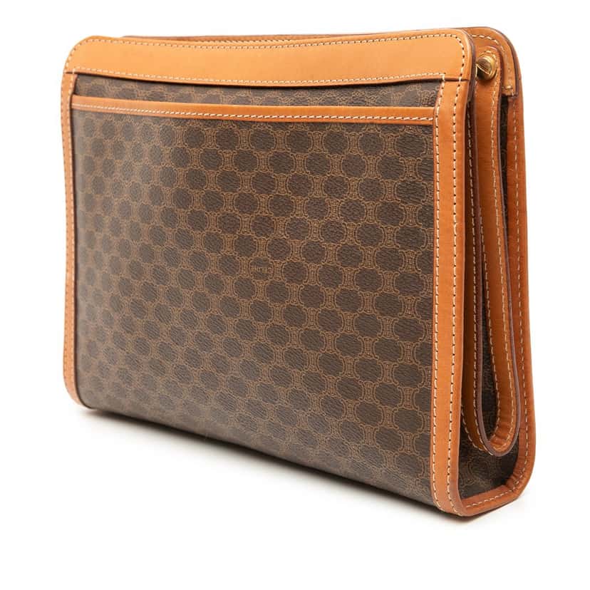 Celine Macadam Coated Canvas Clutch Brown Good condition - Back View