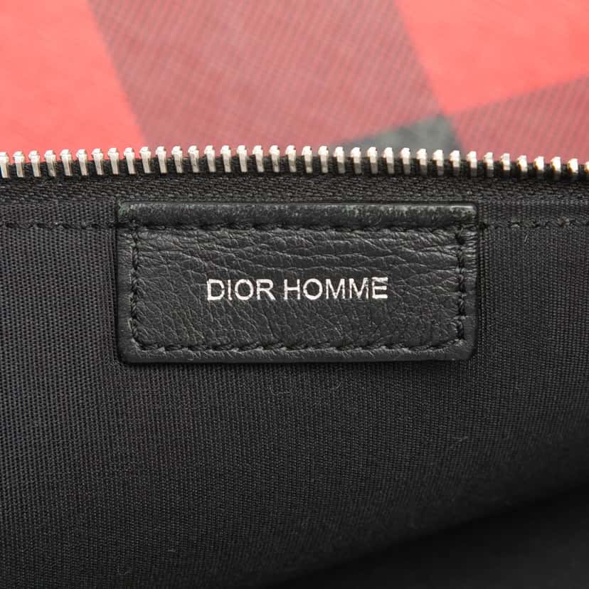 Dior Homme Plaid Printed Diorissimo Coated Canvas Zip Clutch Red Very good condition - Box View
