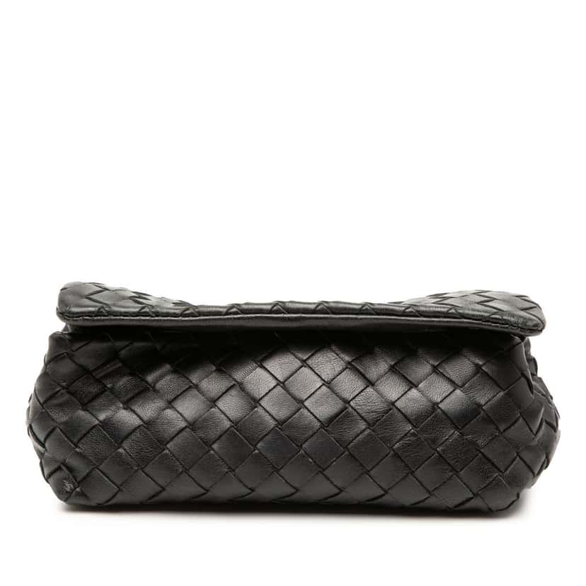 Bottega Veneta Intrecciato Flap Pouch Black Leather Very good condition - Front View