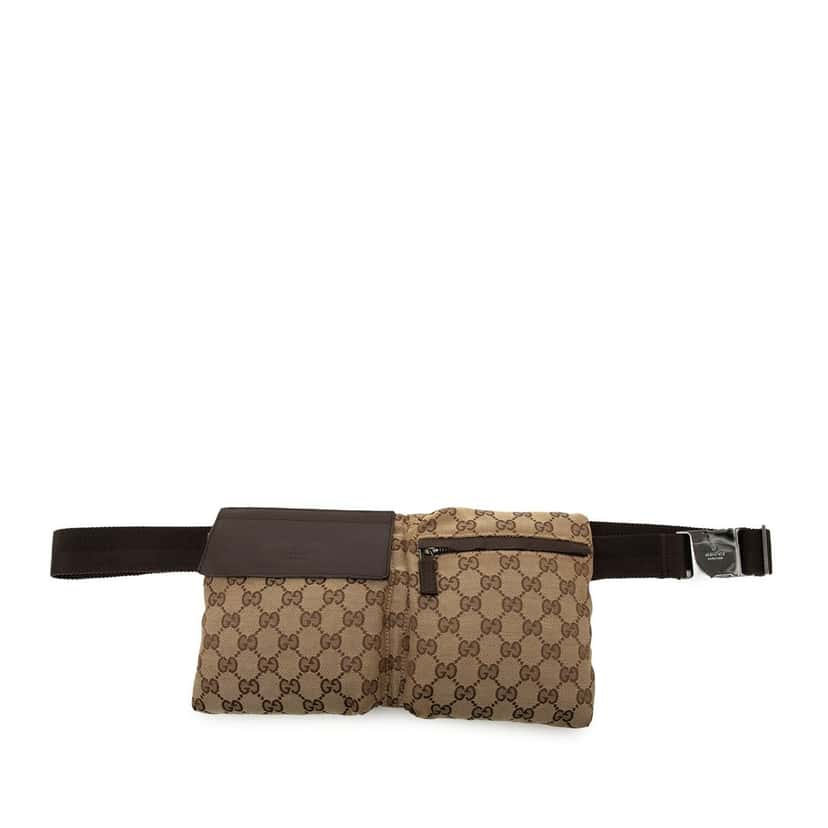 Gucci GG Canvas Double Pocket Belt Bag Beige Very good condition - Front View