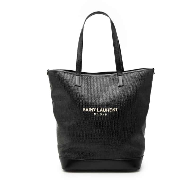 Saint Laurent Raffia Teddy Shopping Tote Black Very good condition - Front View