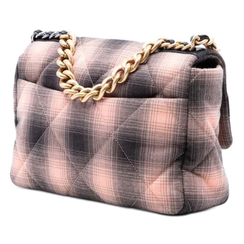 Chanel Large Cotton Check 19 Flap Pink Very good condition - Back View