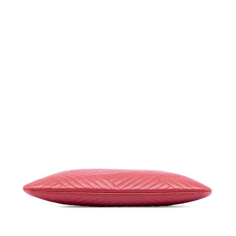 Chanel Large Diagonal Quilted Lambskin O Case Clutch Red Leather Very good condition - Inside View