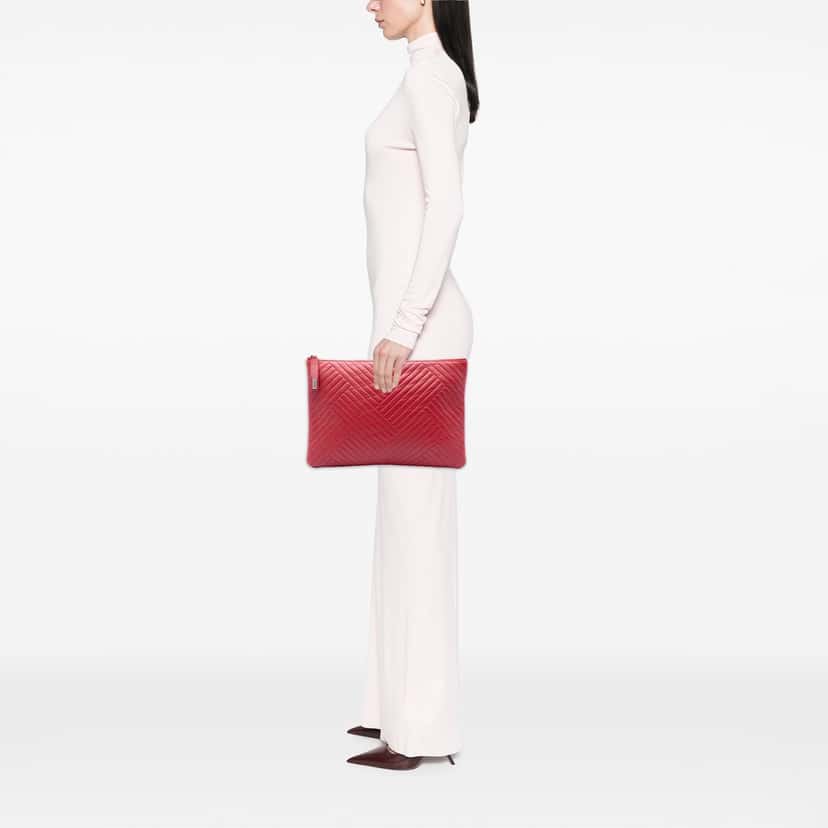 Chanel Large Diagonal Quilted Lambskin O Case Clutch Red Leather Very good condition - Box View