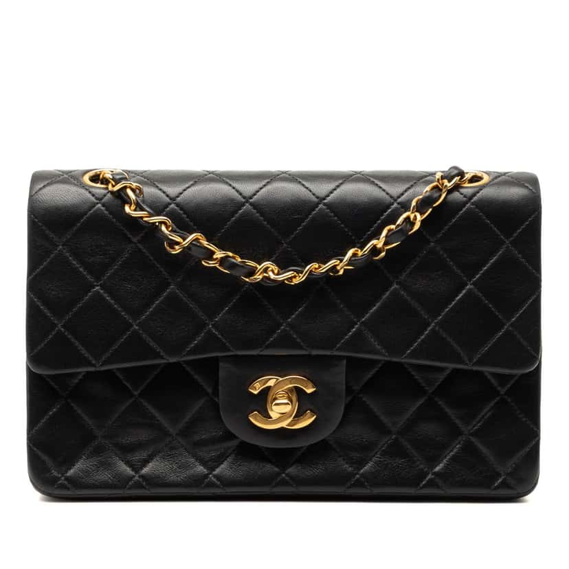 Chanel Small Classic Lambskin Double Flap Black Leather Very good condition - Front View
