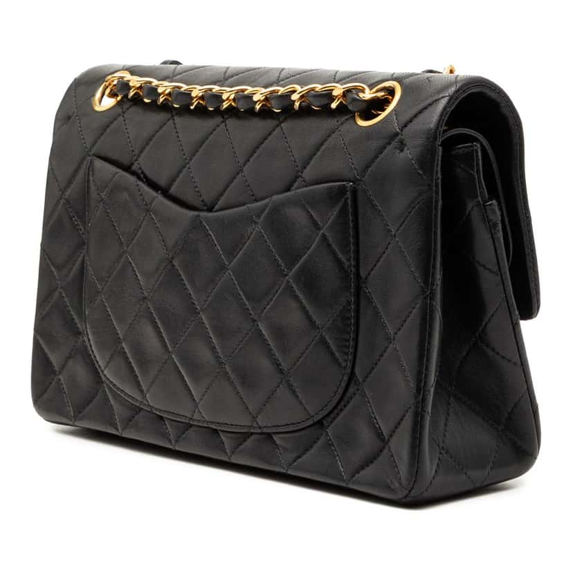 Chanel Small Classic Lambskin Double Flap Black Leather Very good condition - Back View