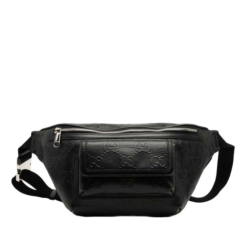 Gucci GG Embossed Perforated Leather Pocket Belt Bag Black Leather Very good condition - Front View